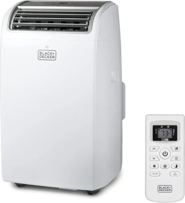 black+decker smart portable air conditioner, 12,000 btu for rooms up to 550 sq. ft., smart portable ac with follow me remote and window kit, bpact12wt, white