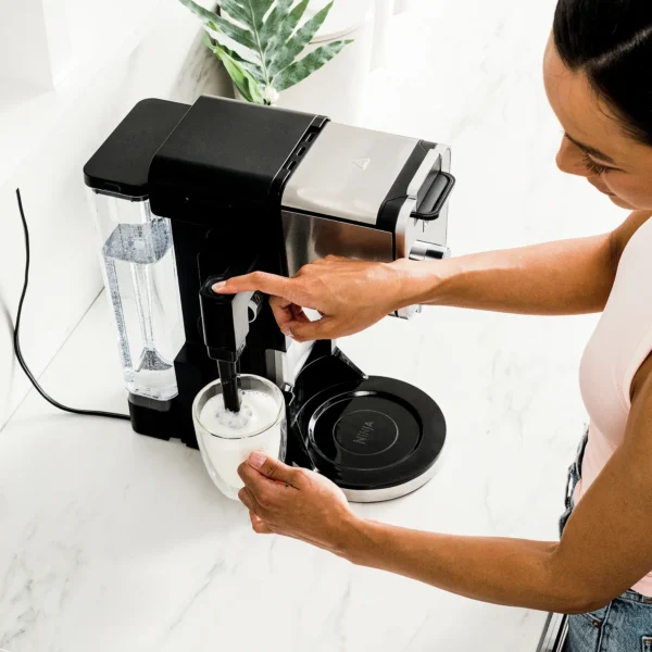 ninja dualbrew pro 12 cup specialty coffee system with thermal carafe, k cup compatible, hot water system frother black/silver