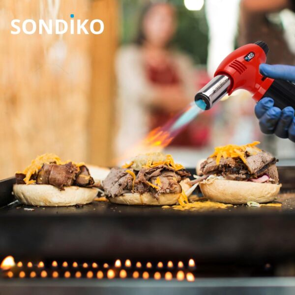sondiko butane torch s400, refillable kitchen torch lighter, fit all butane tanks blow torch with safety lock and adjustable flame for desserts, creme brulee, and baking—butane gas is not included