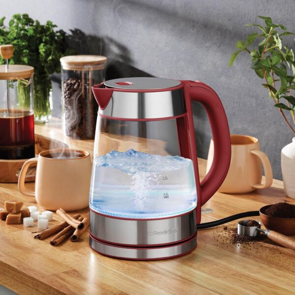 speed boil electric kettle for coffee & tea 1.7l water boiler 1500w, borosilicate glass, easy clean wide opening, auto shut off, cool touch handle, led light. 360° rotation, boil dry protection