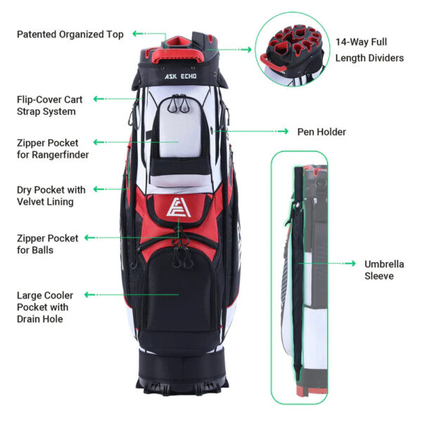 strike x tour cart bag – 14 way top with secure fit for every swing