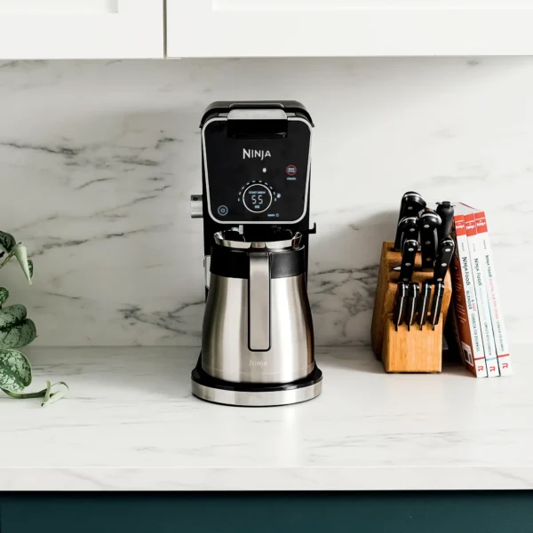 ninja dualbrew pro 12 cup specialty coffee system with thermal carafe, k cup compatible, hot water system frother black/silver
