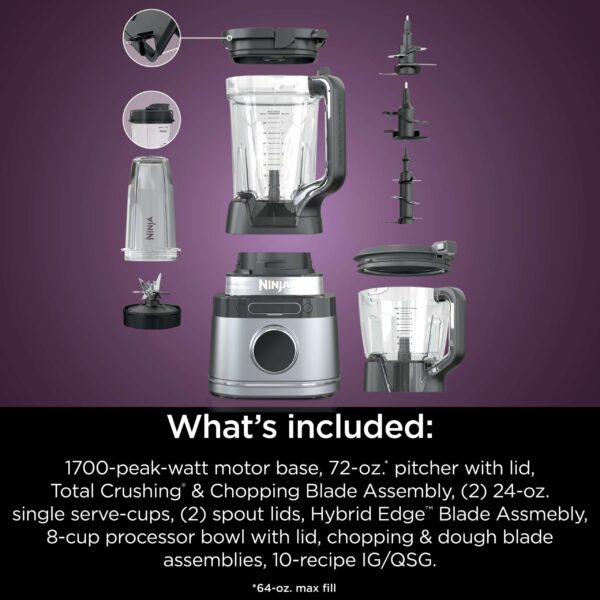 ninja tb400 detect kitchen system power blender + processor with blend sense technology, silver