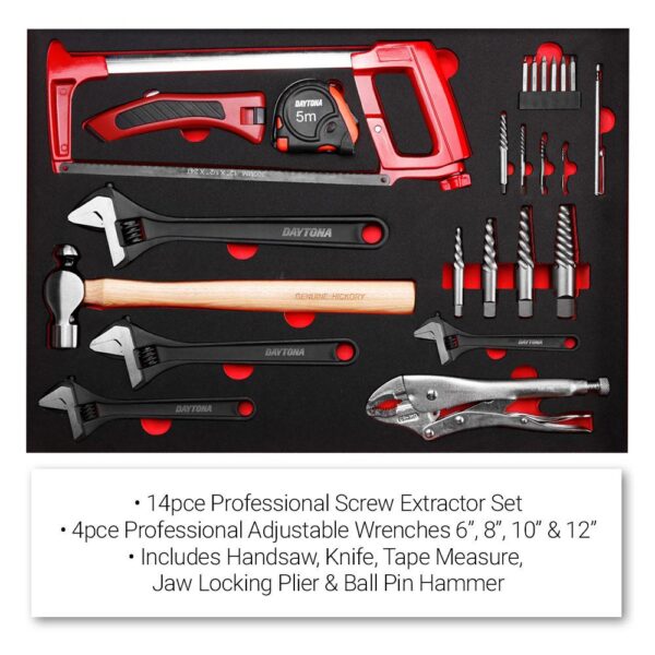 daytona 655 piece mechanical tool set with 43" 12 drawer red roller cabinet