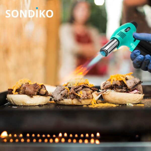 sondiko butane torch s400, refillable kitchen torch lighter, fit all butane tanks blow torch with safety lock and adjustable flame for desserts, creme brulee, and baking—butane gas is not included