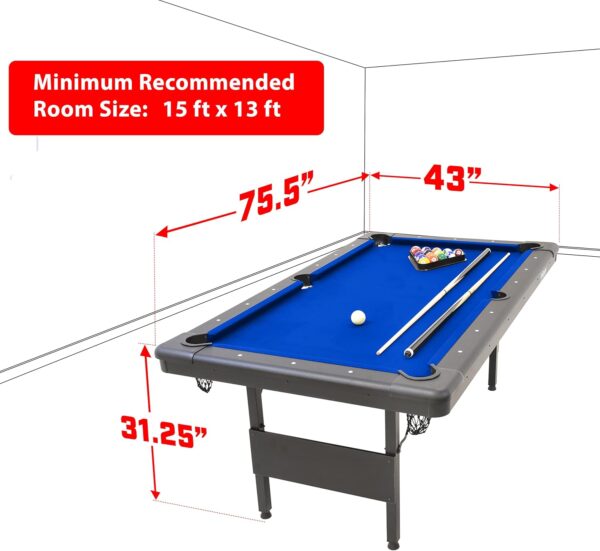 gosports 6, 7, or 8 ft billiards tables no assembly, choose your color portable pool table includes full set of balls, 2 cue sticks, chalk and felt brush