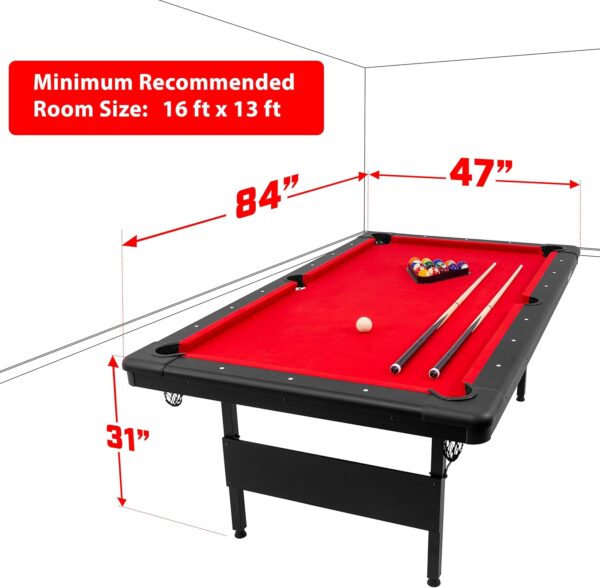 gosports 6, 7, or 8 ft billiards tables no assembly, choose your color portable pool table includes full set of balls, 2 cue sticks, chalk and felt brush