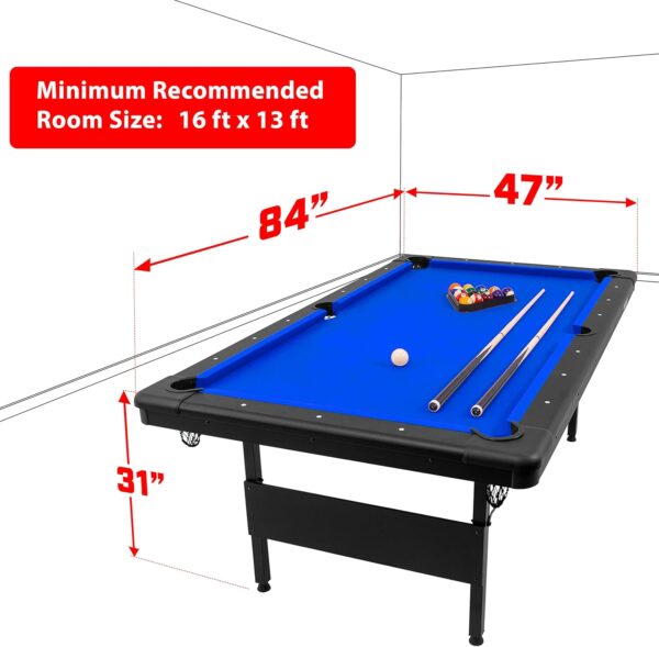 gosports 6, 7, or 8 ft billiards tables no assembly, choose your color portable pool table includes full set of balls, 2 cue sticks, chalk and felt brush