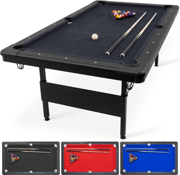 gosports 6, 7, or 8 ft billiards tables no assembly, choose your color portable pool table includes full set of balls, 2 cue sticks, chalk and felt brush