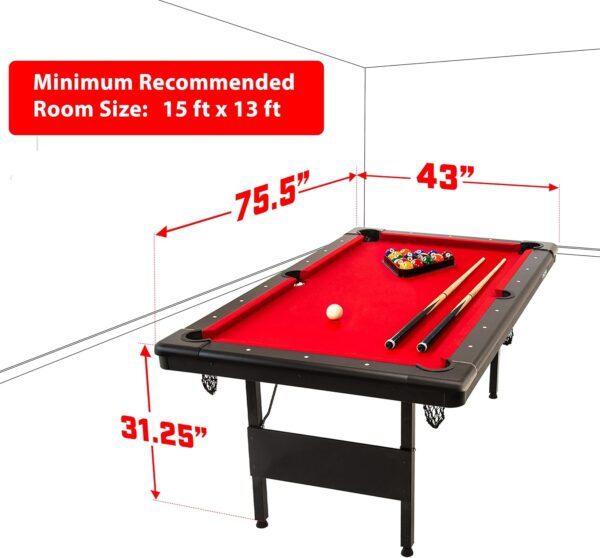 gosports 6, 7, or 8 ft billiards tables no assembly, choose your color portable pool table includes full set of balls, 2 cue sticks, chalk and felt brush