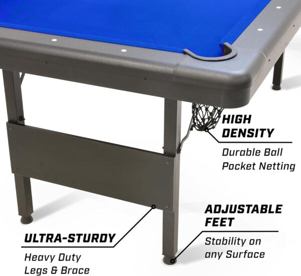 gosports 6, 7, or 8 ft billiards tables no assembly, choose your color portable pool table includes full set of balls, 2 cue sticks, chalk and felt brush