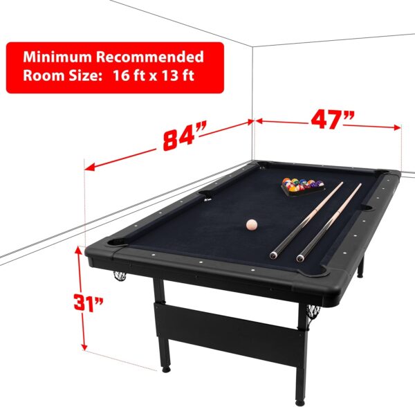 gosports 6, 7, or 8 ft billiards tables no assembly, choose your color portable pool table includes full set of balls, 2 cue sticks, chalk and felt brush