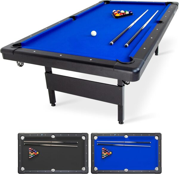 gosports 6, 7, or 8 ft billiards tables no assembly, choose your color portable pool table includes full set of balls, 2 cue sticks, chalk and felt brush