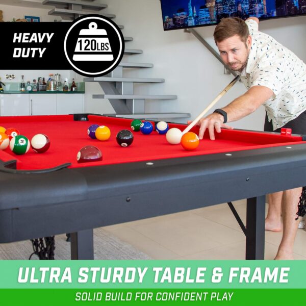 gosports 6, 7, or 8 ft billiards tables no assembly, choose your color portable pool table includes full set of balls, 2 cue sticks, chalk and felt brush
