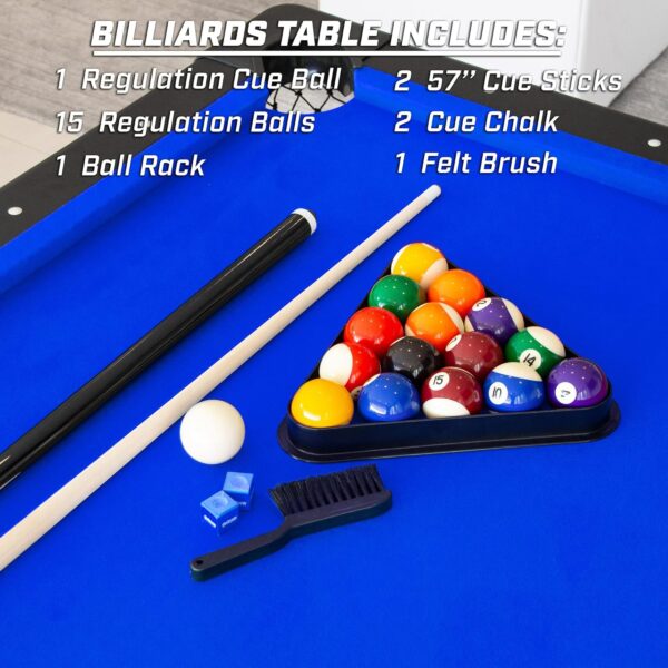 gosports 6, 7, or 8 ft billiards tables no assembly, choose your color portable pool table includes full set of balls, 2 cue sticks, chalk and felt brush