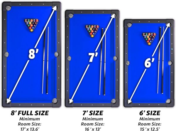 gosports 6, 7, or 8 ft billiards tables no assembly, choose your color portable pool table includes full set of balls, 2 cue sticks, chalk and felt brush