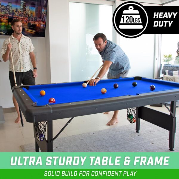 gosports 6, 7, or 8 ft billiards tables no assembly, choose your color portable pool table includes full set of balls, 2 cue sticks, chalk and felt brush