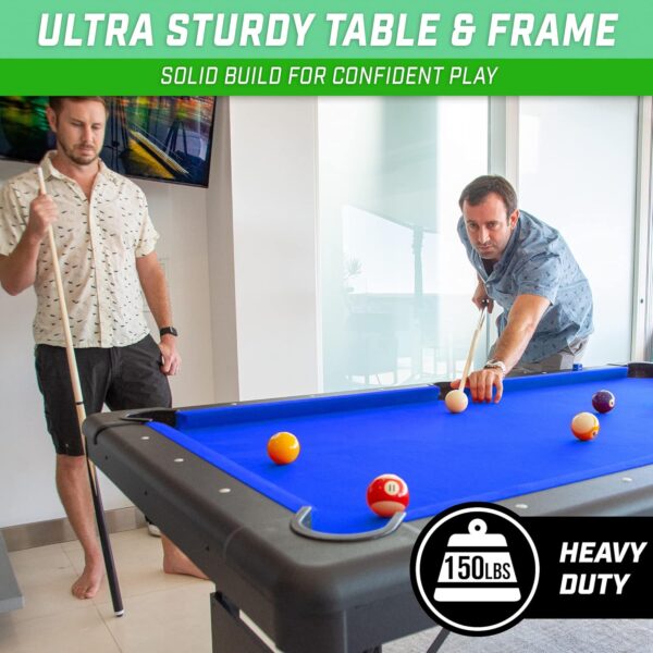 gosports 6, 7, or 8 ft billiards tables no assembly, choose your color portable pool table includes full set of balls, 2 cue sticks, chalk and felt brush