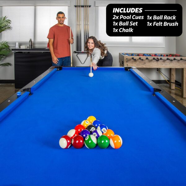 gosports 6, 7, or 8 ft billiards tables no assembly, choose your color portable pool table includes full set of balls, 2 cue sticks, chalk and felt brush