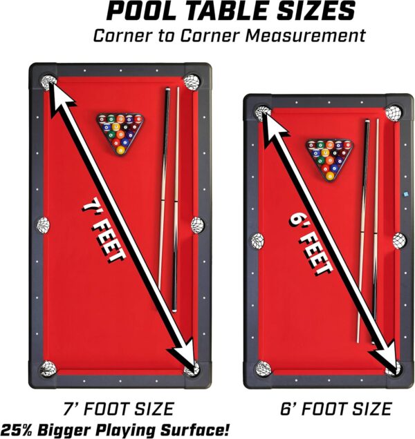 gosports 6, 7, or 8 ft billiards tables no assembly, choose your color portable pool table includes full set of balls, 2 cue sticks, chalk and felt brush