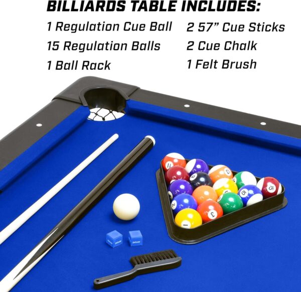 gosports 6, 7, or 8 ft billiards tables no assembly, choose your color portable pool table includes full set of balls, 2 cue sticks, chalk and felt brush