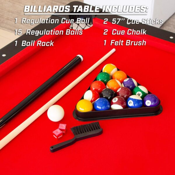 gosports 6, 7, or 8 ft billiards tables no assembly, choose your color portable pool table includes full set of balls, 2 cue sticks, chalk and felt brush