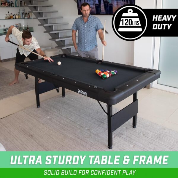 gosports 6, 7, or 8 ft billiards tables no assembly, choose your color portable pool table includes full set of balls, 2 cue sticks, chalk and felt brush