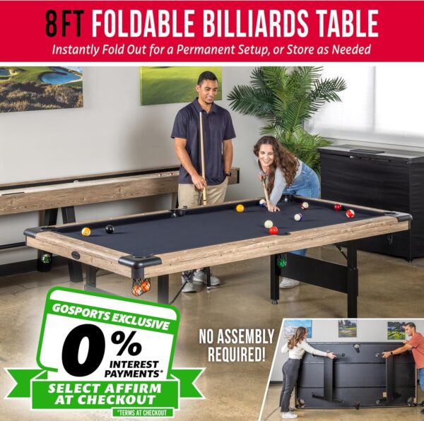 gosports 6, 7, or 8 ft billiards tables no assembly, choose your color portable pool table includes full set of balls, 2 cue sticks, chalk and felt brush
