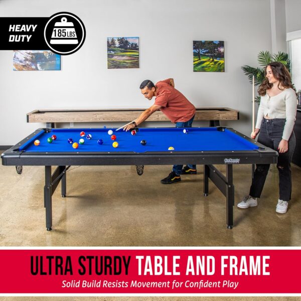 gosports 6, 7, or 8 ft billiards tables no assembly, choose your color portable pool table includes full set of balls, 2 cue sticks, chalk and felt brush