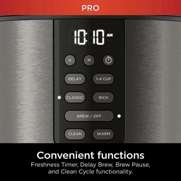 ninja dcm201bk programmable xl 14 cup coffee maker pro, 14 cup glass carafe, freshness timer, black stainless steel