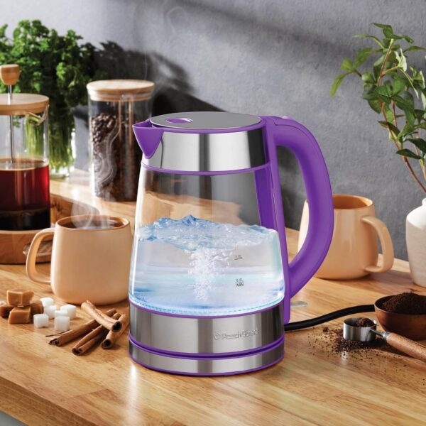 speed boil electric kettle for coffee & tea 1.7l water boiler 1500w, borosilicate glass, easy clean wide opening, auto shut off, cool touch handle, led light. 360° rotation, boil dry protection