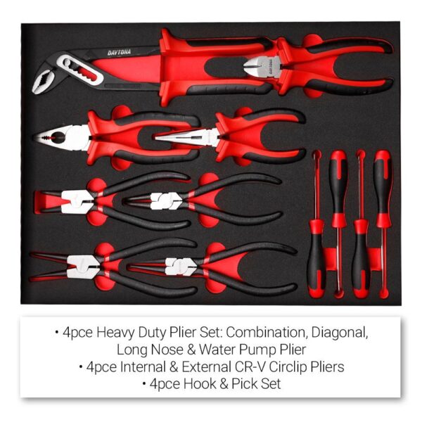 daytona 655 piece mechanical tool set with 43" 12 drawer red roller cabinet