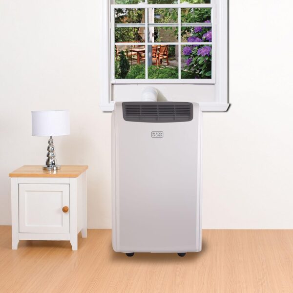black+decker smart portable air conditioner, 12,000 btu for rooms up to 550 sq. ft., smart portable ac with follow me remote and window kit, bpact12wt, white