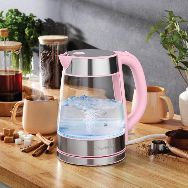 speed boil electric kettle for coffee & tea 1.7l water boiler 1500w, borosilicate glass, easy clean wide opening, auto shut off, cool touch handle, led light. 360° rotation, boil dry protection