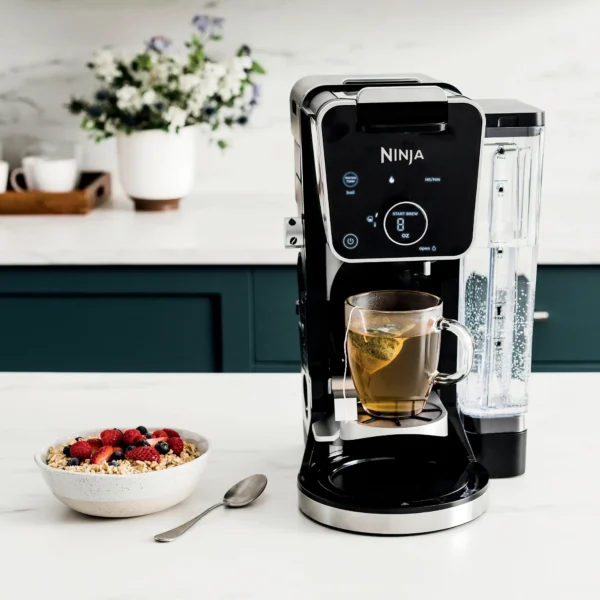 ninja dualbrew pro 12 cup specialty coffee system with thermal carafe, k cup compatible, hot water system frother black/silver