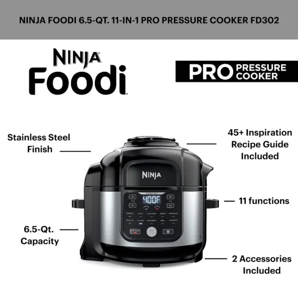 shark ninja foodi 11 in 1 6.5 qt pro pressure cooker + air fryer with stainless finish