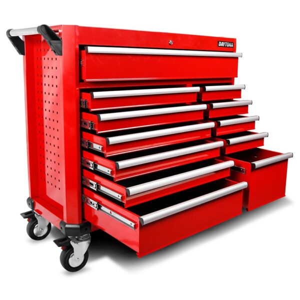 daytona 655 piece mechanical tool set with 43" 12 drawer red roller cabinet