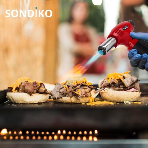 sondiko butane torch s400, refillable kitchen torch lighter, fit all butane tanks blow torch with safety lock and adjustable flame for desserts, creme brulee, and baking—butane gas is not included