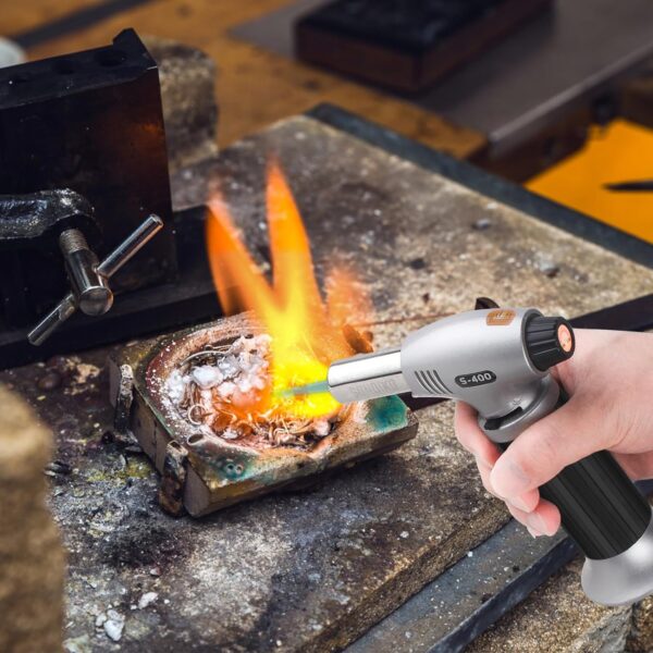 sondiko butane torch s400, refillable kitchen torch lighter, fit all butane tanks blow torch with safety lock and adjustable flame for desserts, creme brulee, and baking—butane gas is not included