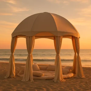 import placeholder for pergola redonda beige de tela para playa 284192219