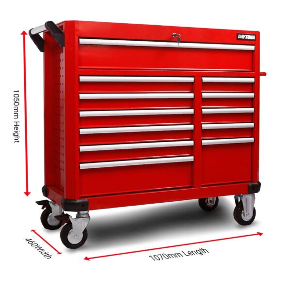 daytona 655 piece mechanical tool set with 43" 12 drawer red roller cabinet